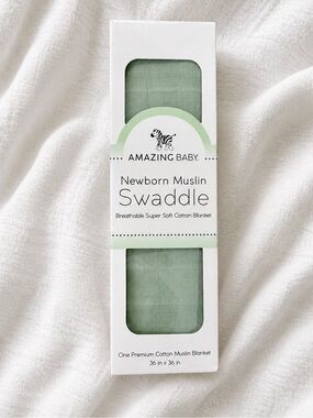 Amazing Baby Muslin Swaddle Newborn Green Breathable Soft NIB